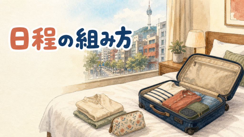 美容目的で韓国を訪れる旅行者が日程を考えているイメージ