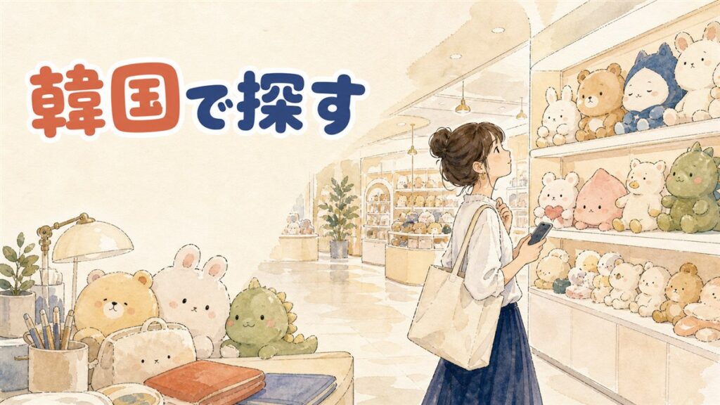 韓国でちいかわグッズを買える龍山の常設ショップと、次のポップアップの探し方を示すイメージ