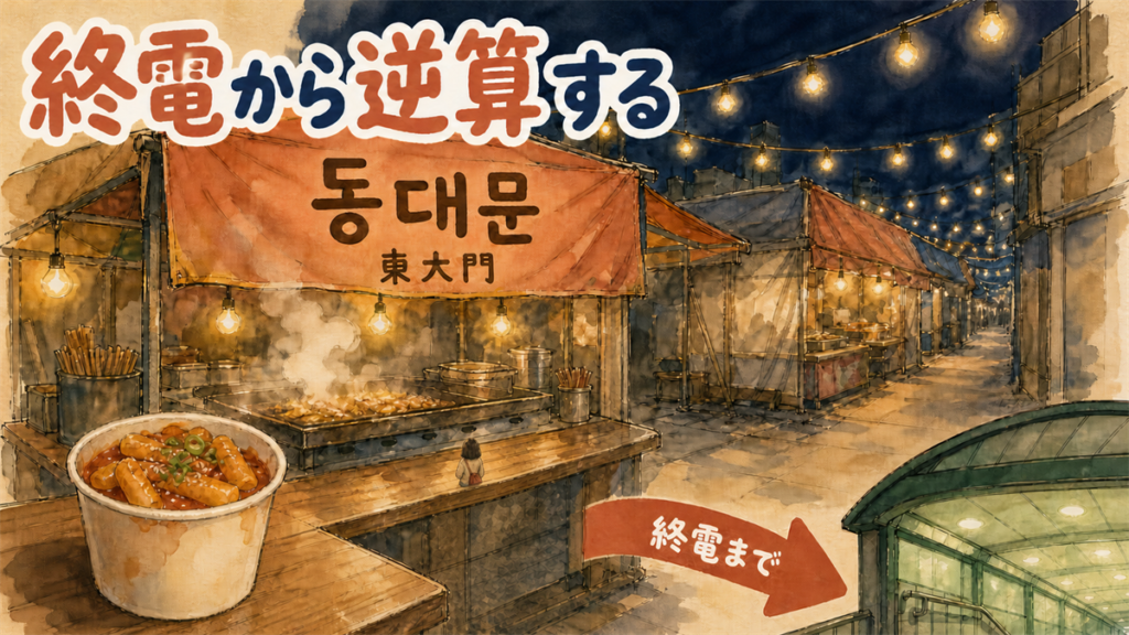 東大門の夜市場と屋台グルメは何時から何時まで？｜時間帯早見表と終電逆算プラン のアイキャッチ画像