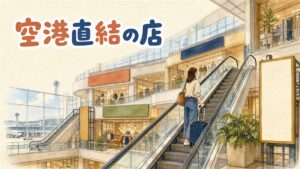 金浦空港駅の地下通路からロッテモール金浦空港店へスーツケースを引いて向かう旅行者