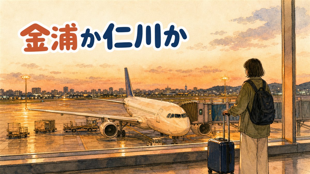 羽田空港の国際線ターミナルで、大きな窓越しに滑走路と飛行機を眺める旅行者の後ろ姿