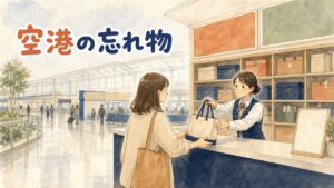 仁川空港の遺失物管理所のカウンターで、旅行者が案内スタッフに忘れ物について尋ねている様子