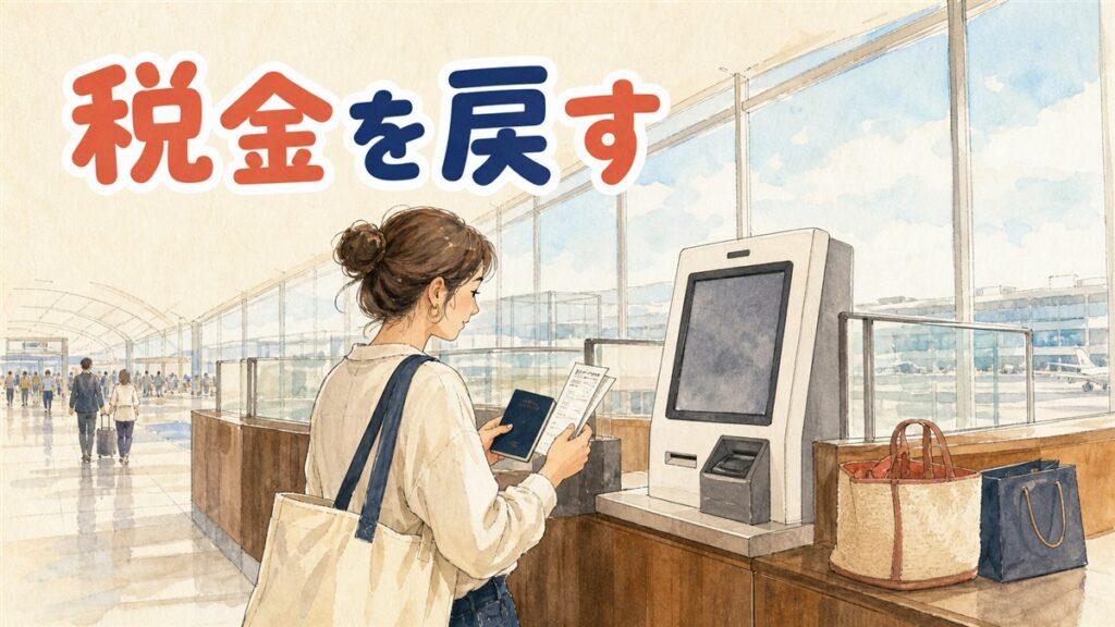 仁川空港の出国エリアでタックスリファンドのカウンターに向かう旅行者の様子
