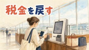 仁川空港の出国エリアでタックスリファンドのカウンターに向かう旅行者の様子