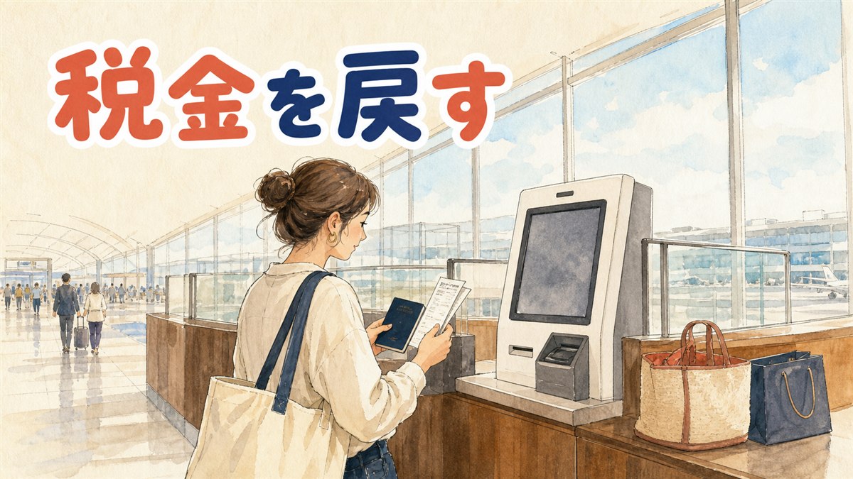 仁川空港の出国エリアでタックスリファンドのカウンターに向かう旅行者の様子