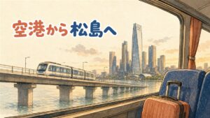仁川空港の到着ロビーからスーツケースを引いて松島国際都市方面へ向かう旅行者の後ろ姿