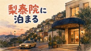 夜の梨泰院・漢南洞、坂道と大使館街の街並みを俯瞰したイメージ