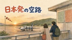 スーツケースを引く旅行者が空港の出発案内板の前で複数の便名を見比べている情景