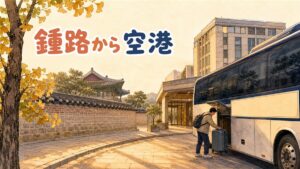 鍾路・仁寺洞の朝、スーツケースを引いてホテルを出発する旅行者