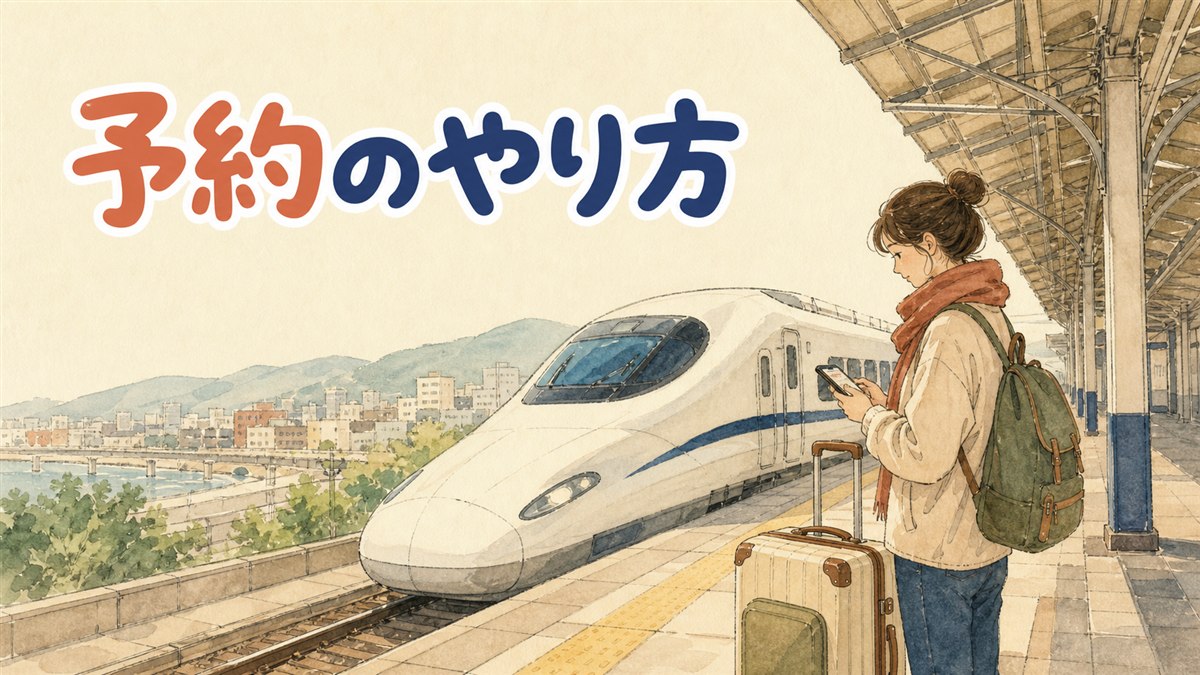 日本のスマートフォンでKORAILの予約アプリを開き、KTXの座席を選んでいる旅行者のイメージ