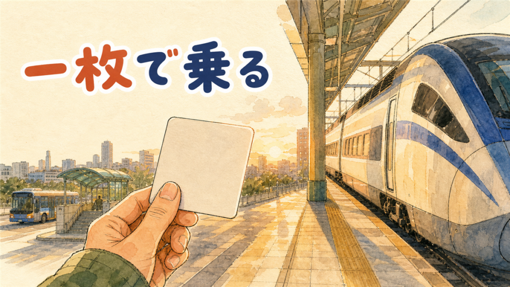 韓国の駅のホームで交通カードを持つ手のイラスト