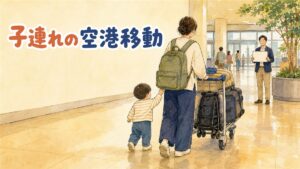 仁川空港の到着ロビーでベビーカーを押す家族の後ろ姿