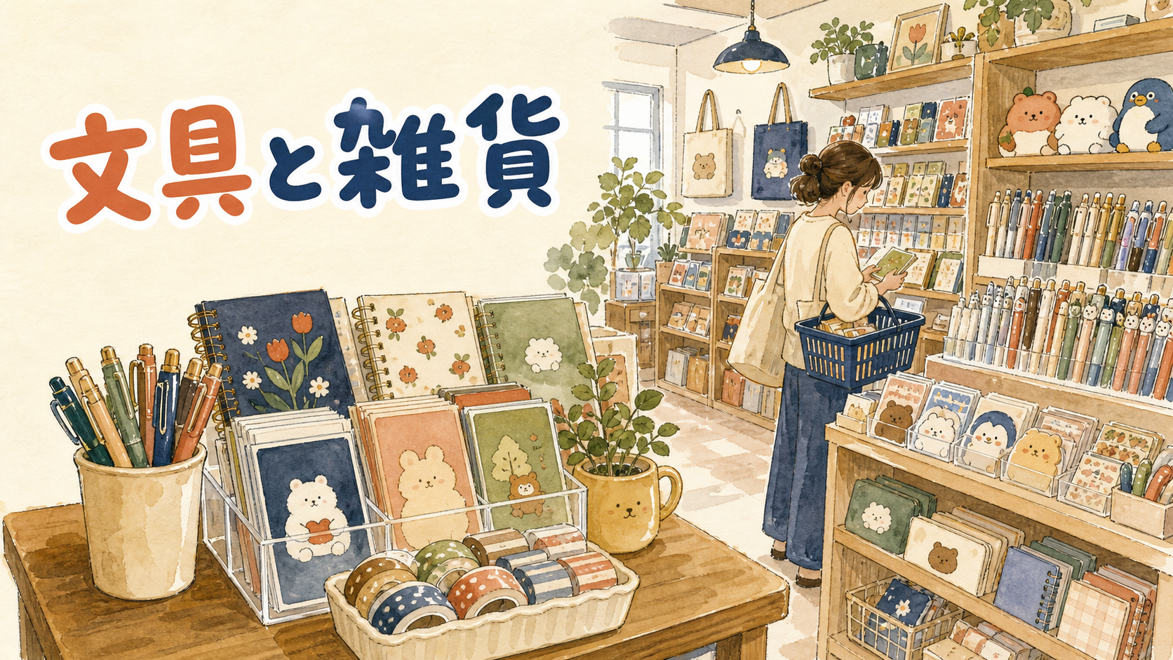 ソウルの文具雑貨店ARTBOXの店内でカラフルな雑貨棚を眺める旅行者のイメージ