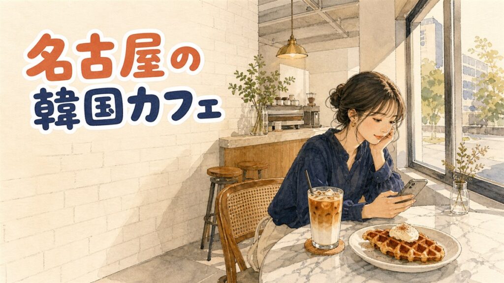 名古屋・大須の韓国カフェの店先でスイーツを選ぶ女性のイメージ
