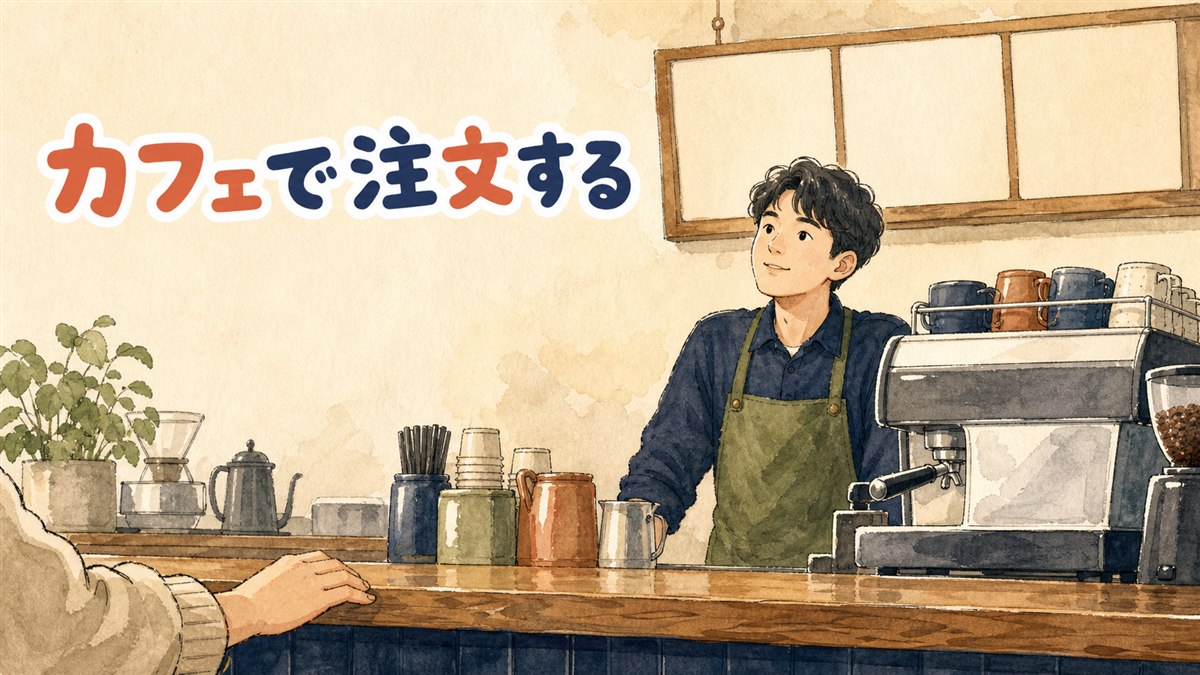 韓国のカフェのカウンターで飲み物を注文する客と、対応する店員の様子