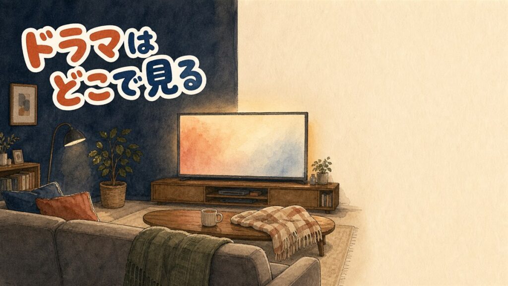 テレビ画面に韓国ドラマの再生画面が映るリビングの様子