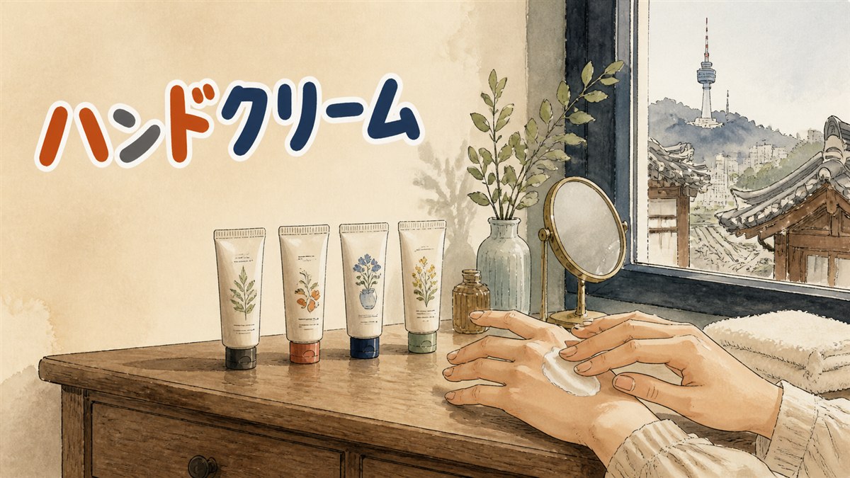 韓国コスメブランド各社のハンドクリームが並ぶ様子