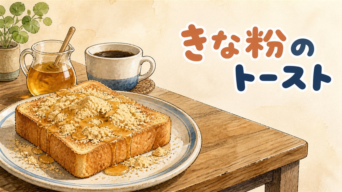 食パンにインジョルミときな粉を挟んで焼いたトーストの断面