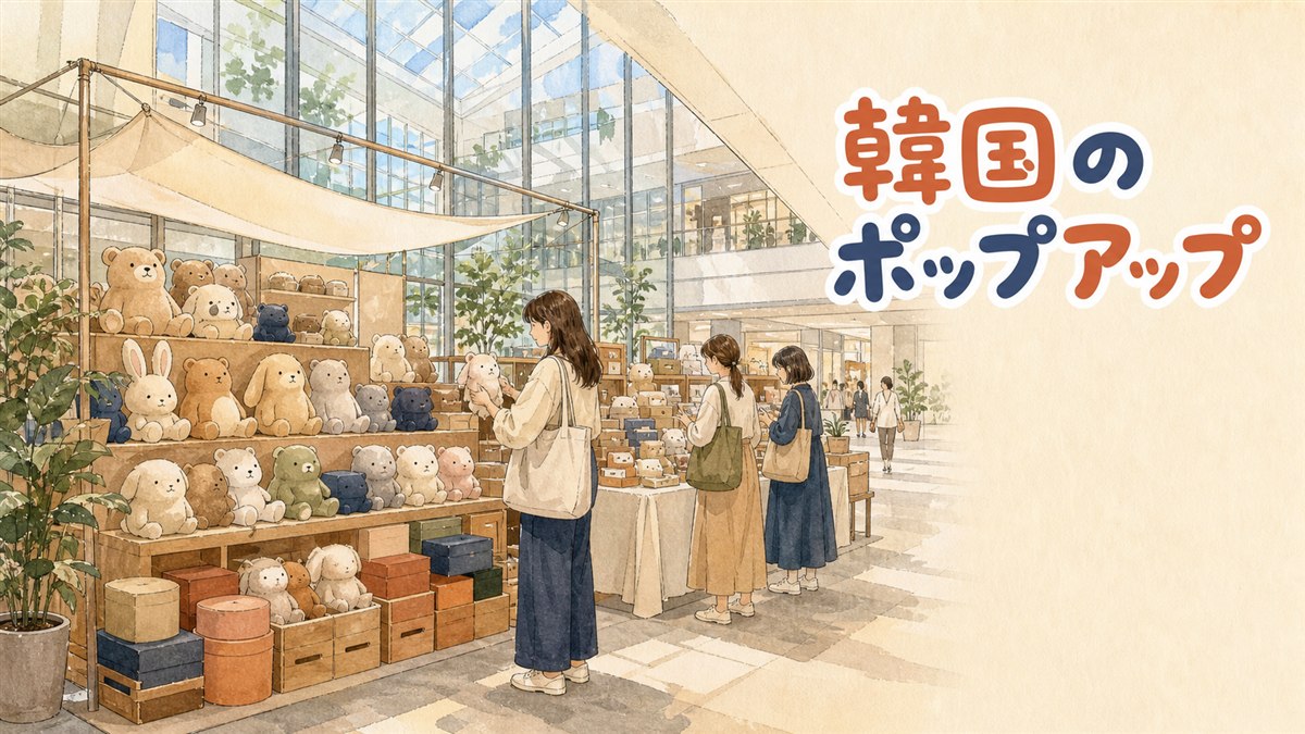 韓国の大型ショッピングモールに設けられた日本アニメキャラクターの期間限定ポップアップストアの店内風景