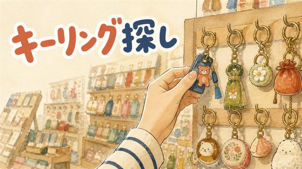 ソウルの雑貨店でキーリングを選ぶ旅行者の手元