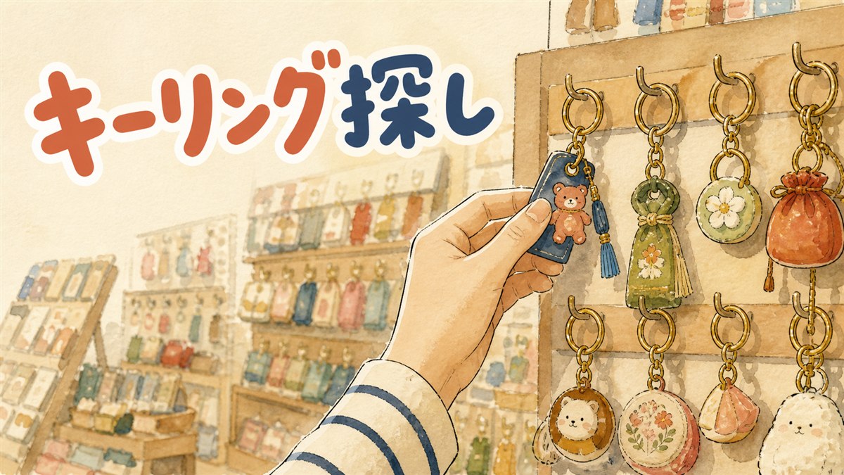 ソウルの雑貨店でキーリングを選ぶ旅行者の手元