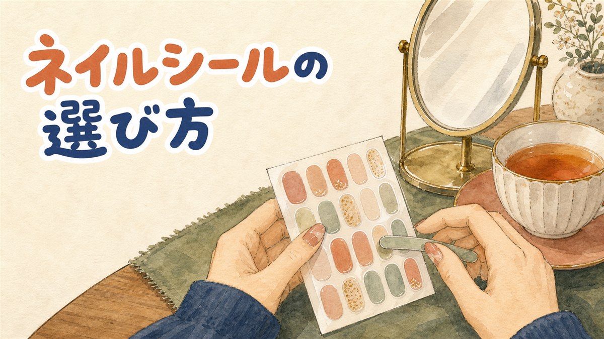 韓国のジェルネイルシールを爪に貼っている手元