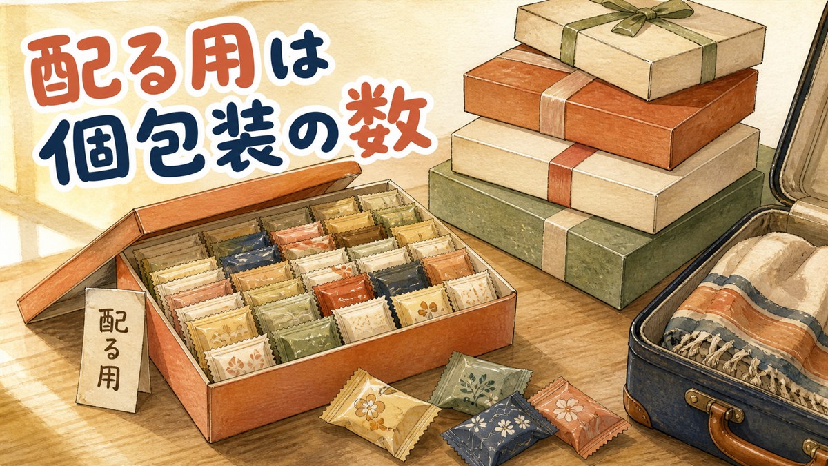 開けた韓国のお菓子の箱に個包装のお菓子がぎっしり並び、隣に未開封の箱とスーツケースが置かれている様子