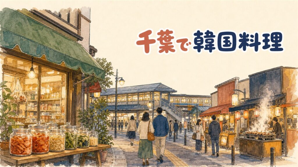 千葉県内の商店街に韓国料理店が並ぶ情景