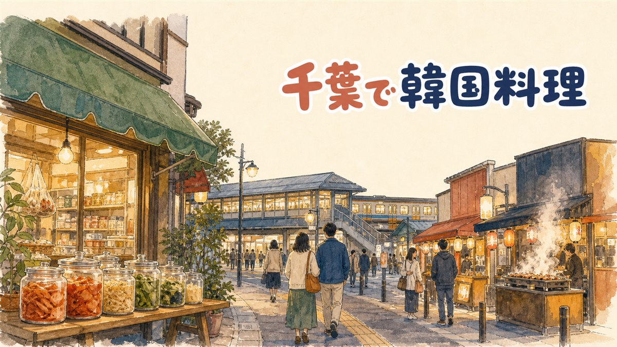 千葉県内の商店街に韓国料理店が並ぶ情景