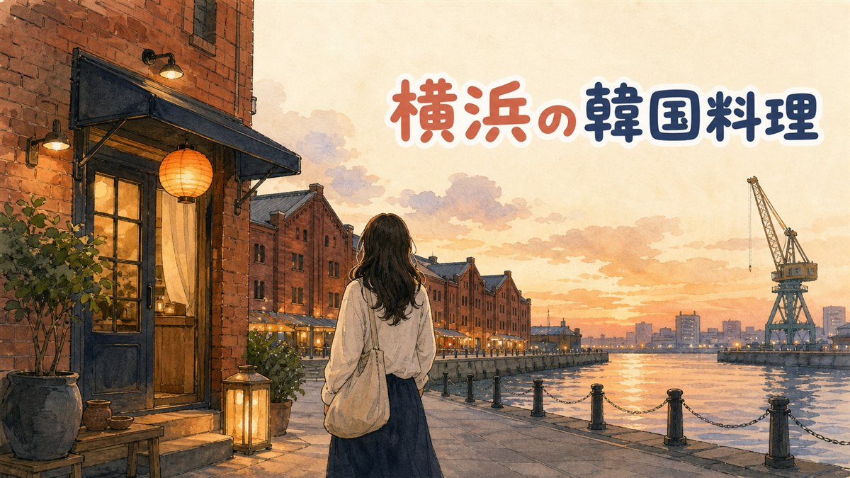 横浜駅周辺と関内・伊勢佐木町、2つのエリアに分かれた韓国料理店の街並みを俯瞰したイメージ