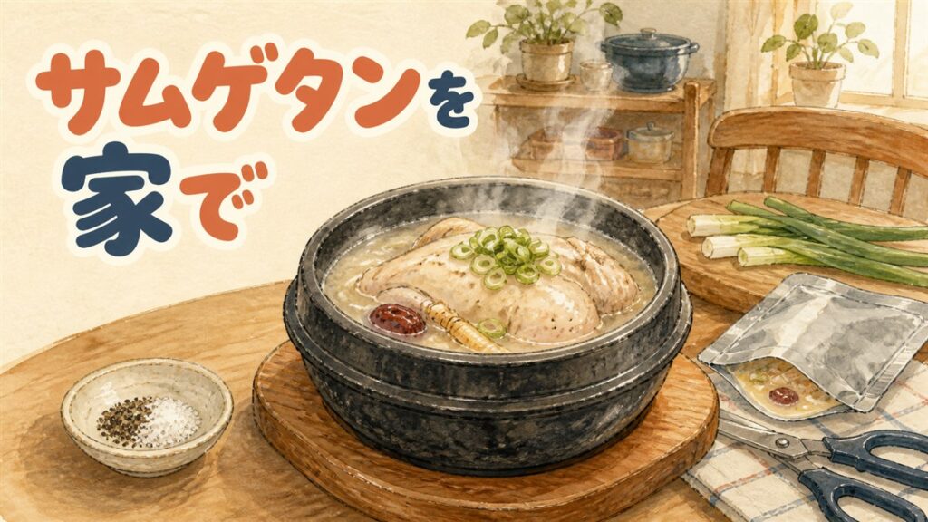 常温パックと冷凍パックのサムゲタンが並ぶキッチンの食卓