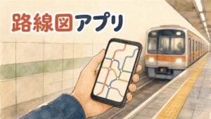 韓国の地下鉄駅でスマートフォンの路線図アプリを確認する旅行者の様子