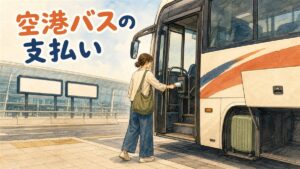 仁川空港の到着ロビーでリムジンバスの支払い方法を確認する旅行者のイメージ