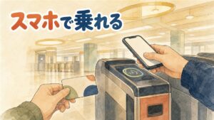 ソウルの地下鉄改札にiPhoneをタップして通過しようとする旅行者の後ろ姿