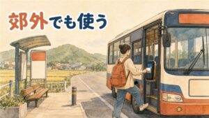 地方の駅で交通カードをタッチしようとして一瞬迷う旅行者の情景