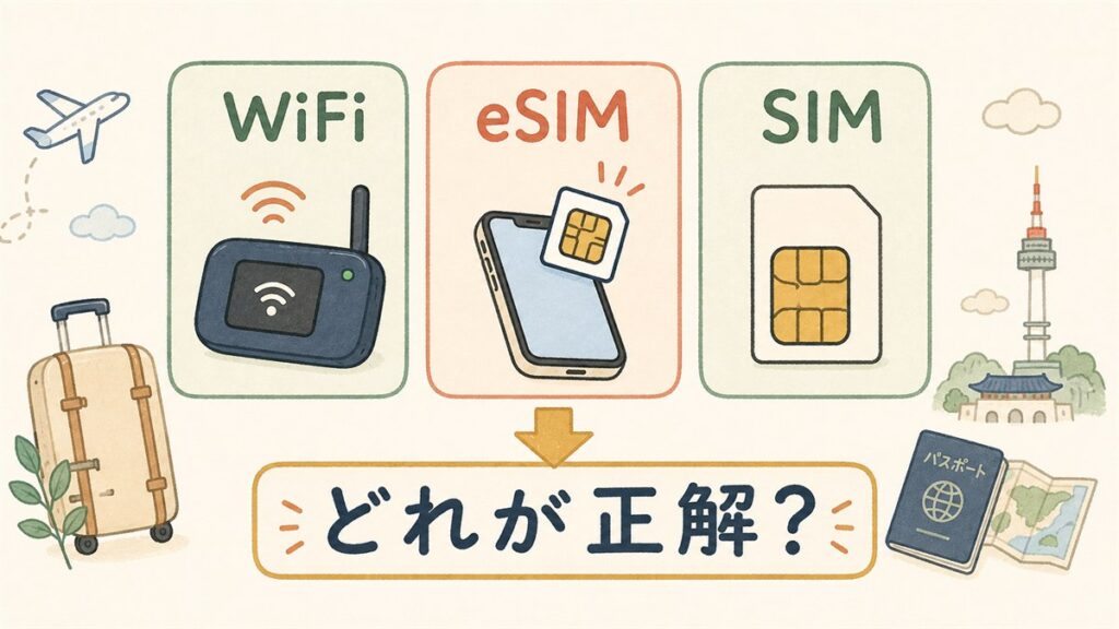 韓国旅行の通信手段を人数・日数・電話番号の要否で選ぶ比較ガイドのイメージ