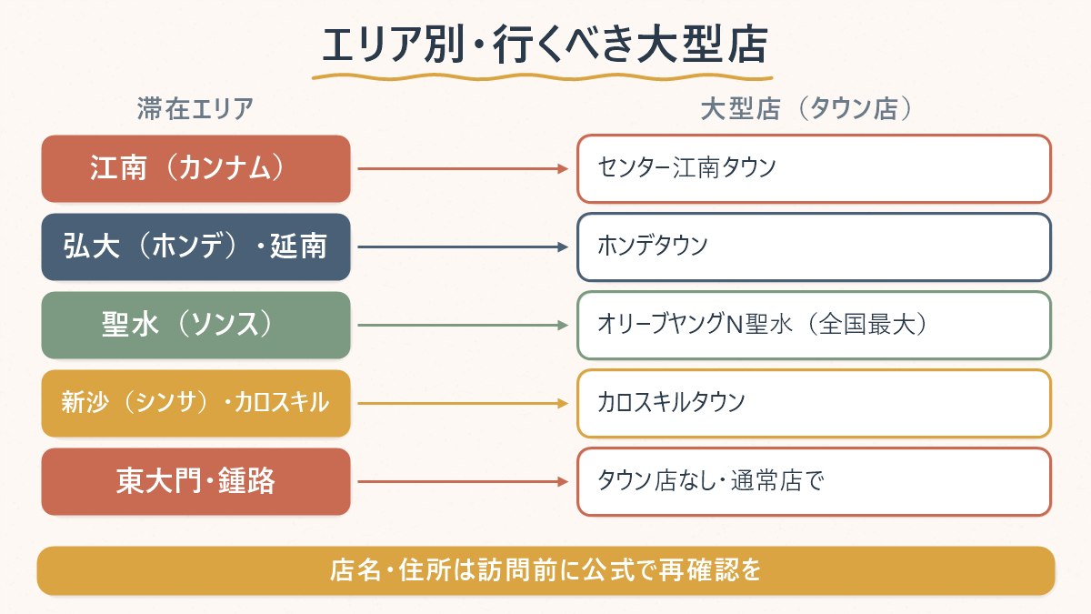 エリアごとに、今回確認できた大型店がどこにあるかを対応関係で示した図