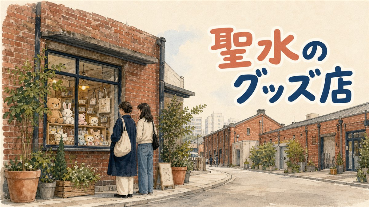 聖水洞の路地に並ぶキャラクターグッズの小さな雑貨店の店先