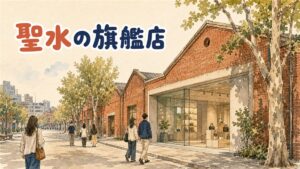 聖水の路地に並ぶブランド旗艦店の外観イメージ