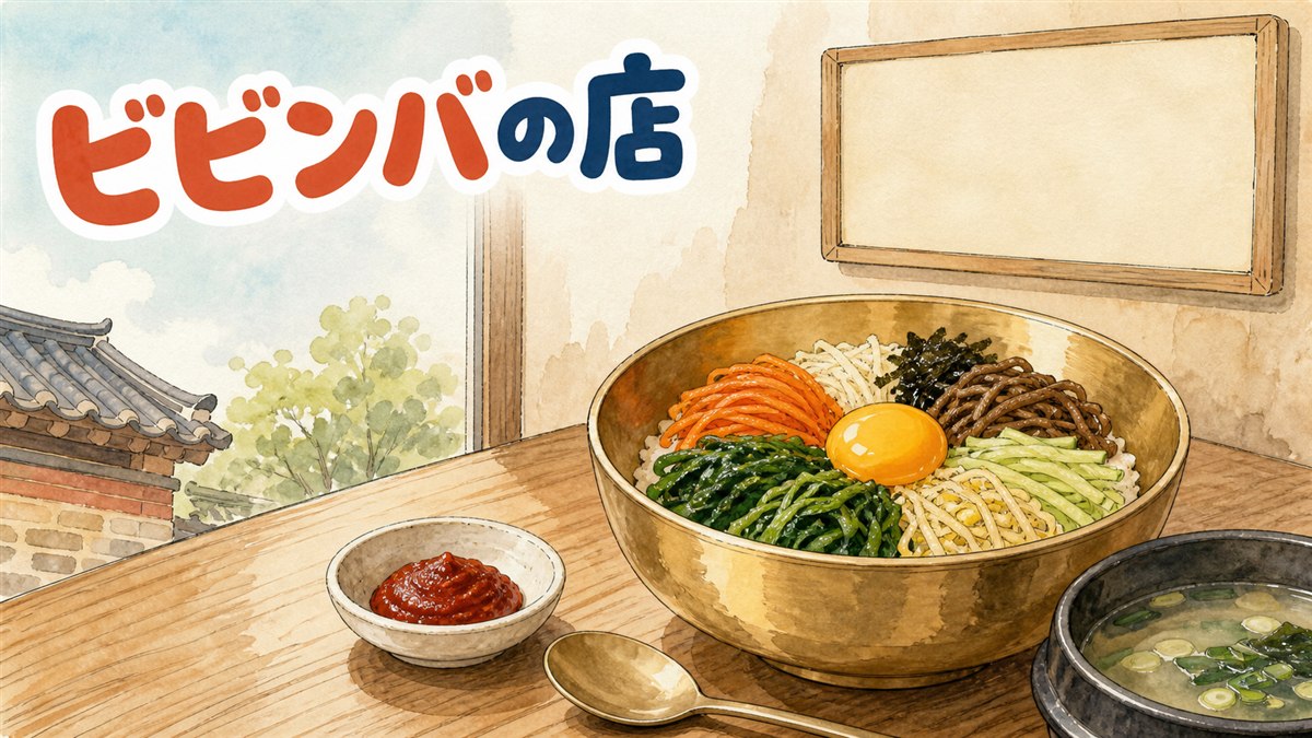 ソウルの食堂でビビンバを選ぶ人の様子