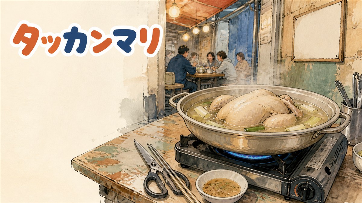 東大門のタッカンマリ横丁で鍋を囲む情景
