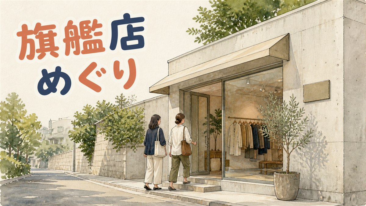 聖水のリノベーション建築のショップ前に立つ買い物客の情景