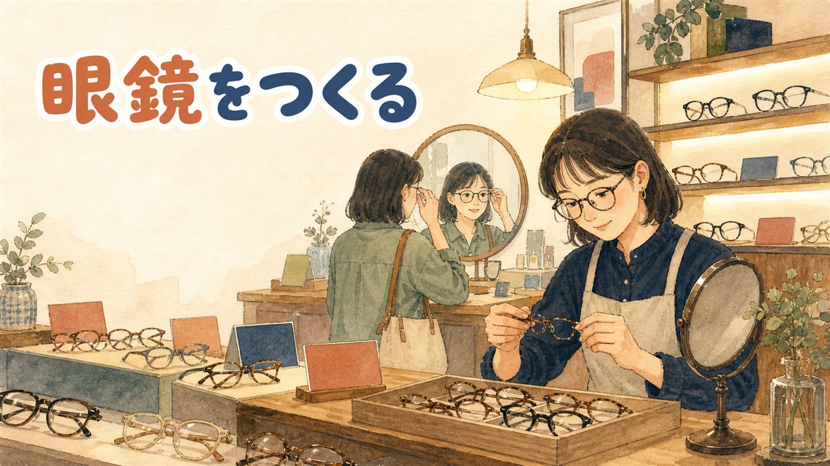 明洞の眼鏡店で店員とフレームを選ぶ女性旅行者の店内風景