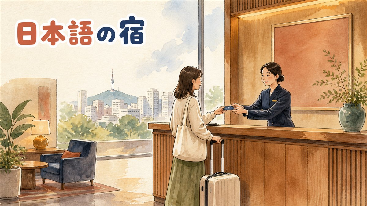 ソウルのホテルのフロントで案内を受ける旅行者のイメージ