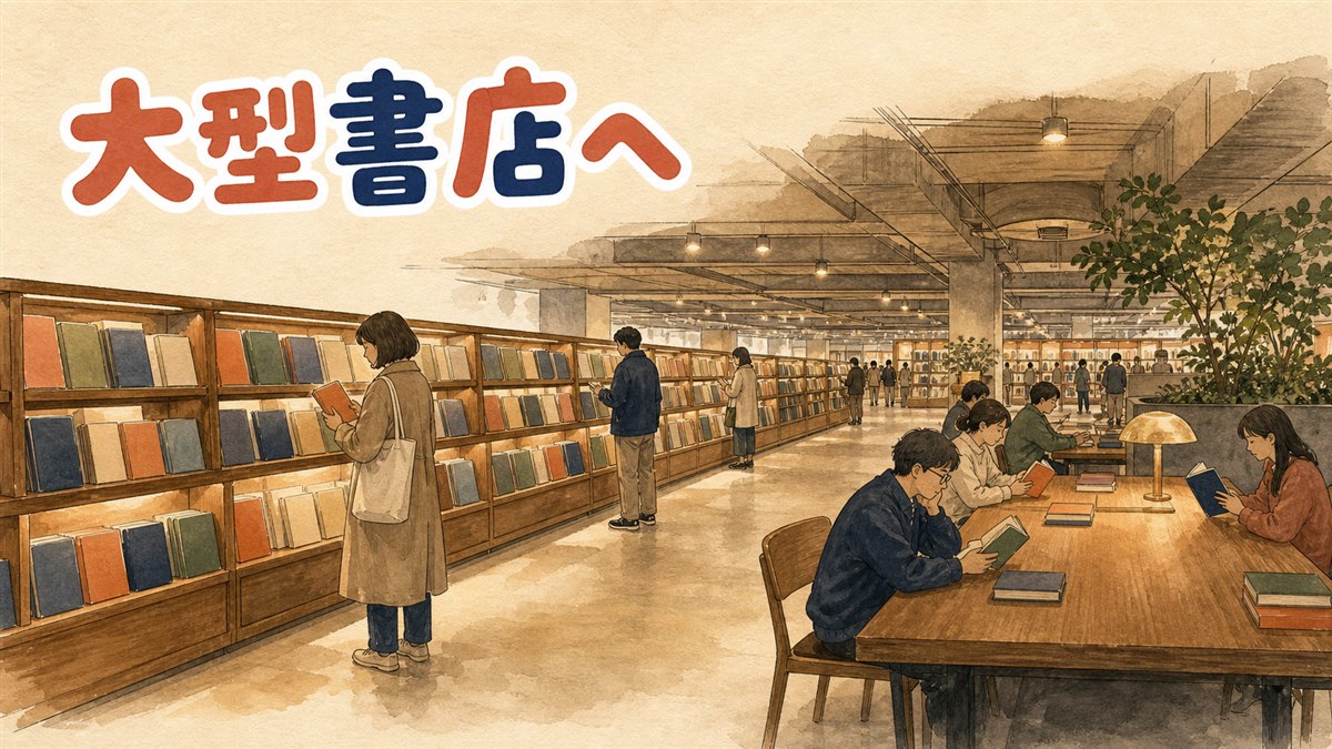教保文庫光化門本店の地下売り場に並ぶ本棚と、併設HOTTRACKSの文具・雑貨コーナー