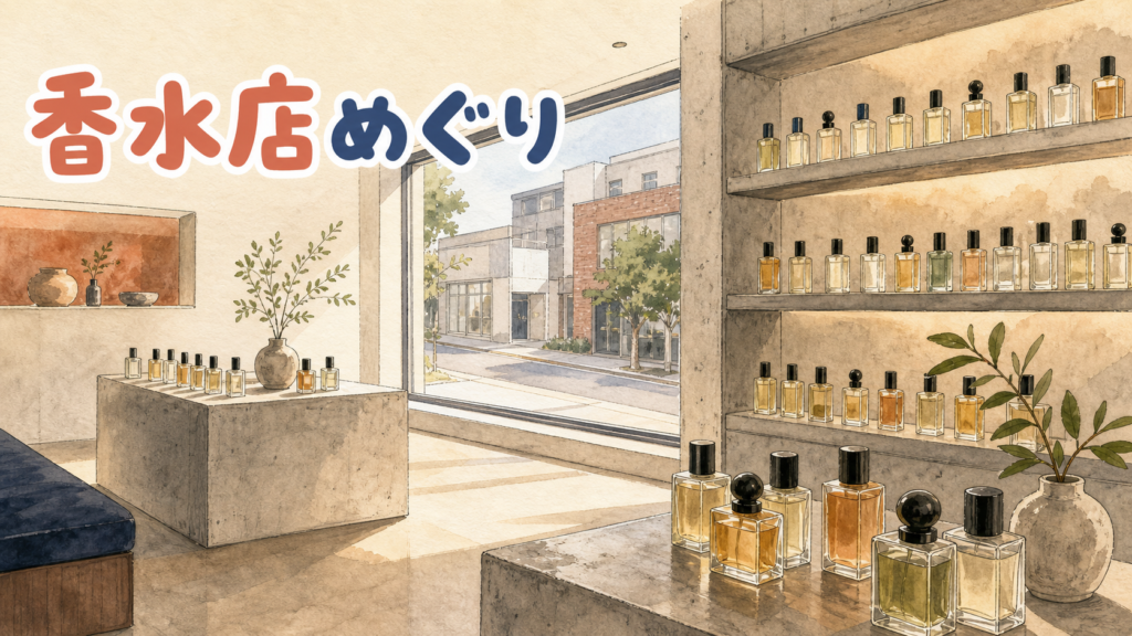 ソウル聖水エリアの香水ブランド旗艦店の外観と試香する人のイメージ