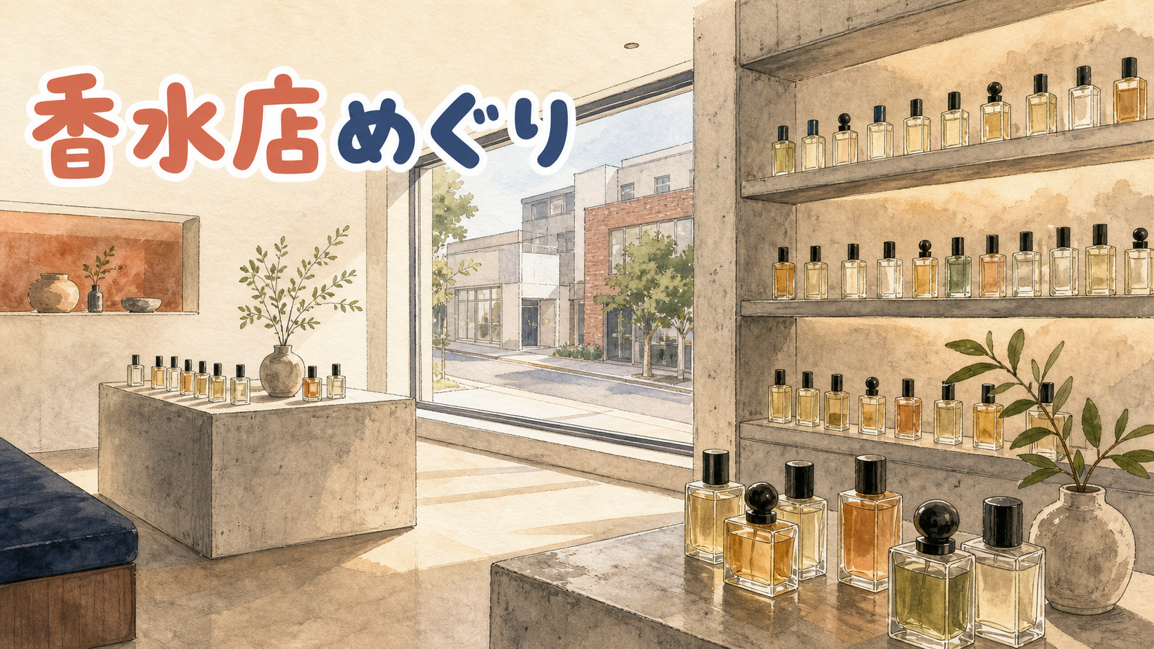 ソウル聖水エリアの香水ブランド旗艦店の外観と試香する人のイメージ