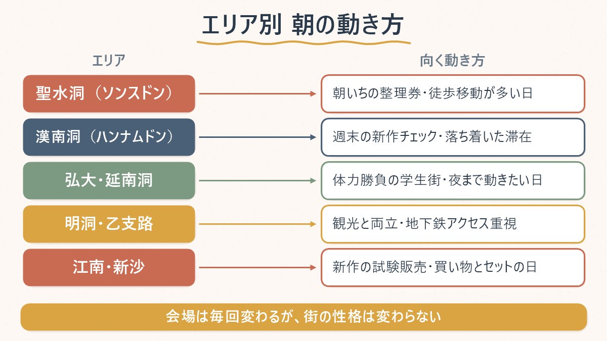 エリア別に、どんな動き方をする日に向いているかの対応表
