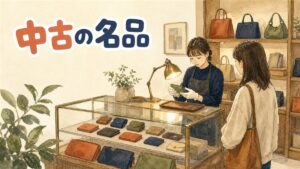 ソウル江南エリアの中古ブランド品店で、鑑定士がバッグを確認している様子