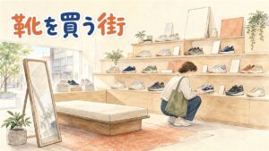ソウルの旗艦店でスニーカーを選ぶ人々の情景